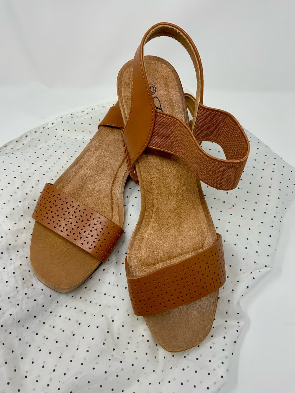Crown Vintage Tan Perforated Platform Slingback Sandals
